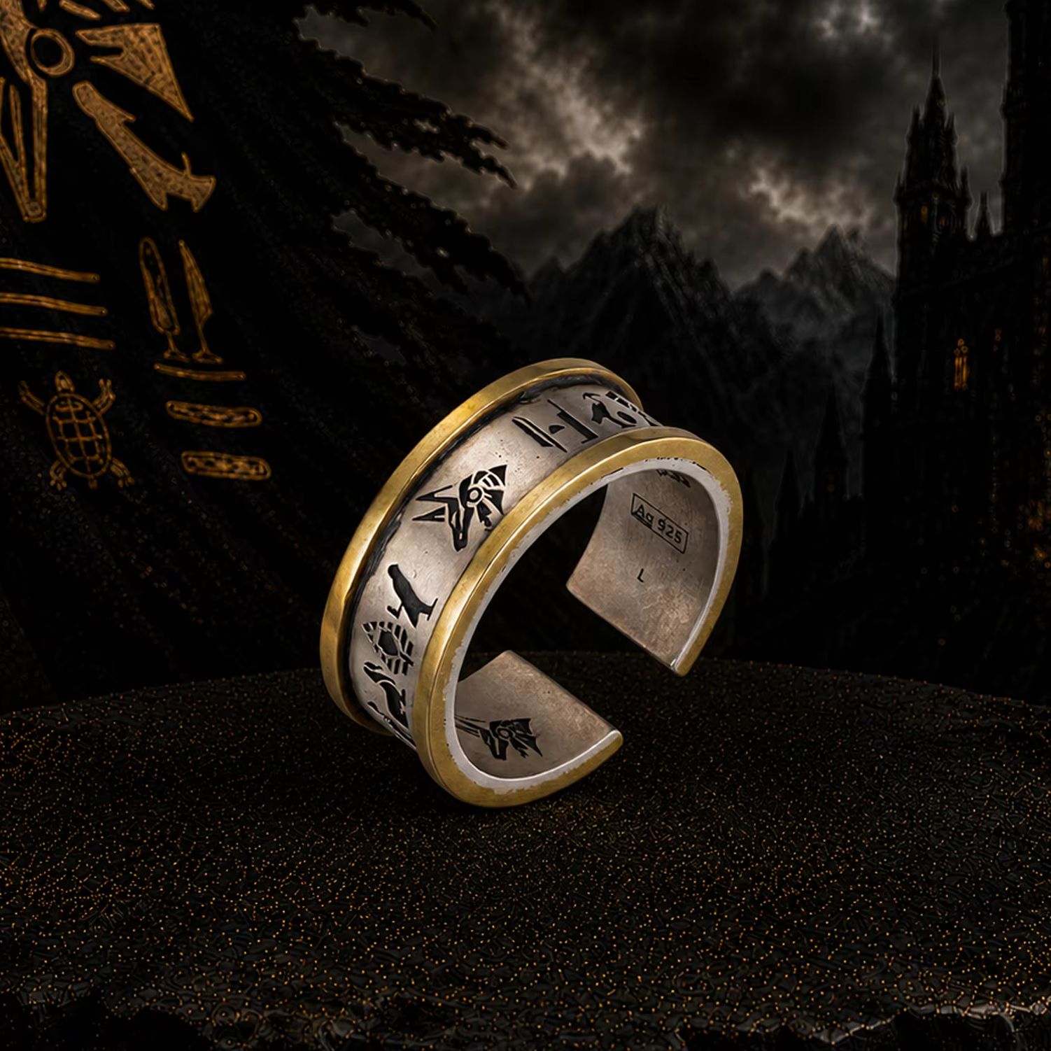 Men'S Accessories Jewelry Egypt - Anello Aperto Anubis in Argento Sterling